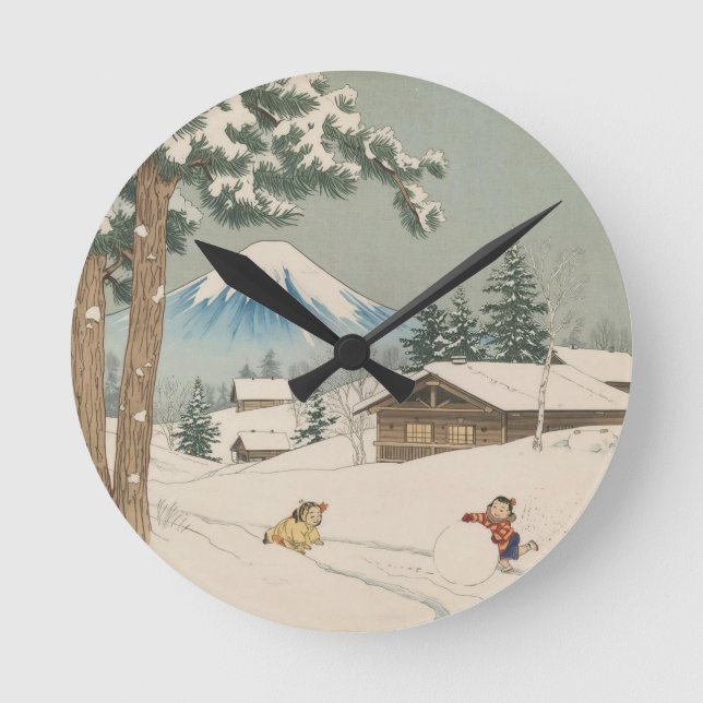 Japanese  winter  landscape - magnetic card round clock (Front)