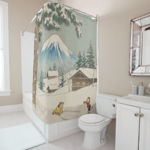 Japanese winter landscape -ukoy-e style shower curtain