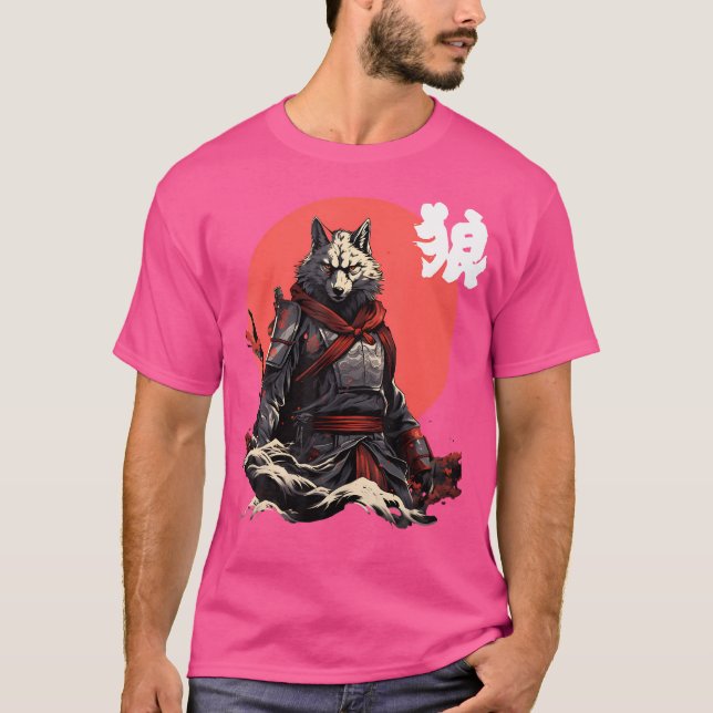 Japanese Wolf Ninja Japanese Character Cool Wolf T-Shirt (Front)
