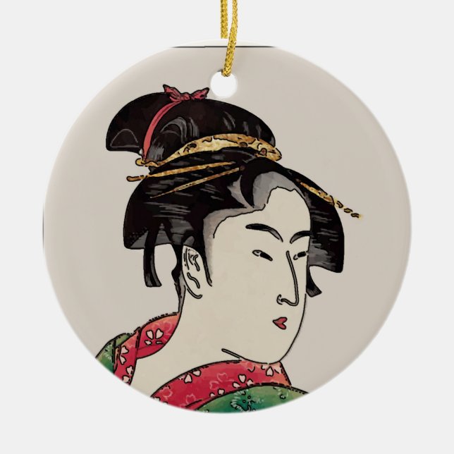 Japanese Woman, add, edit text Ceramic Ornament (Front)