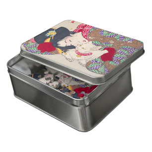 Japanese woman and cat art - Taiso Yoshitoshi - Jigsaw Puzzle