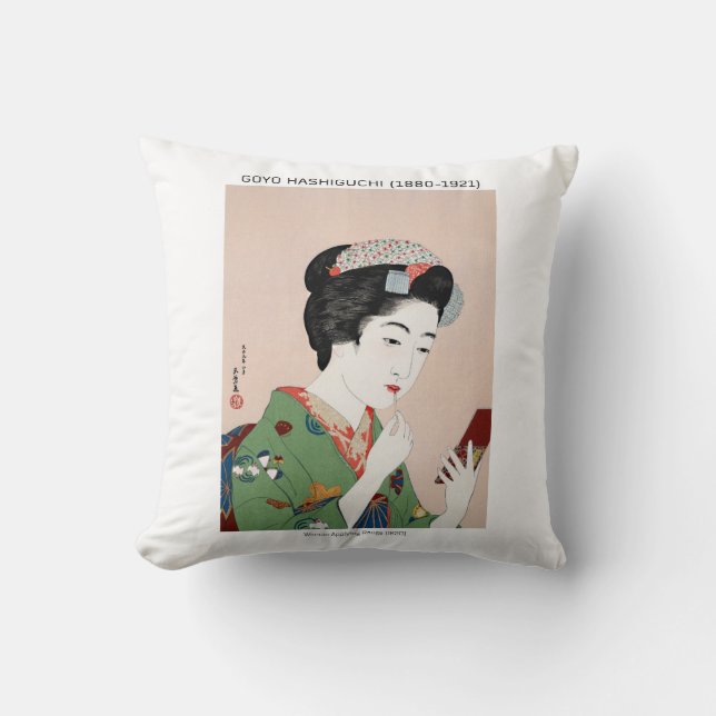 Japanese woman applying rouge - Goyō Hashiguchi  Throw Pillow (Front)