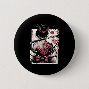 Japanese Woman Cherry Blossom Tattoo Art Geisha Wo Button