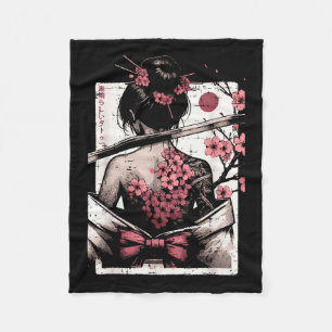 Japanese Woman Cherry Blossom Tattoo Art Geisha Wo Fleece Blanket