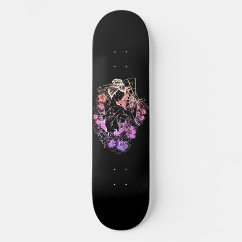 Japanese woman dancing in flowers Skateboard Deck