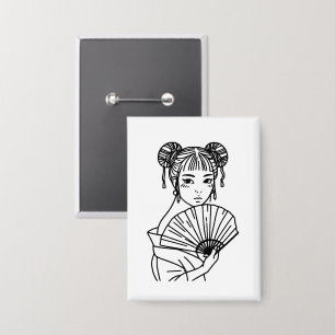 Japanese Woman Fan Art Button