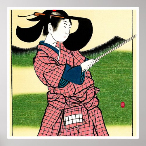 Japanese Woman Golfer  _  Traditional Art Print