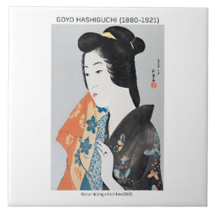 Japanese woman holding her towel - Goyō Hashiguchi Ceramic Tile
