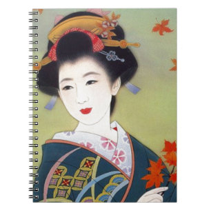Japanese woman in blue kimono notebook