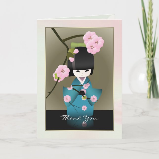 Japanese woman in Kimono and Sakura Thank you (Front)