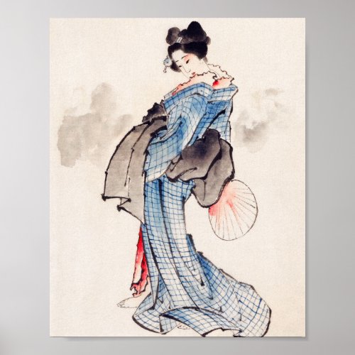 Japanese Woman in Kimono by Katsushika Hokusai  Poster