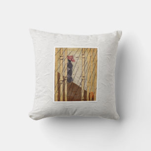 Japanese Woman in Rain Throw Pillow