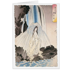 Japanese Woman in Waterfall, Ancient Japanese Art Cards