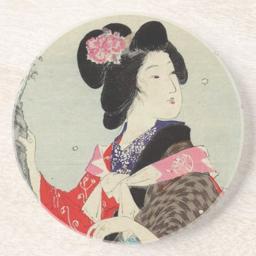 Japanese Woman Lady Suzuki Kason Sakura Japan Art Drink Coaster