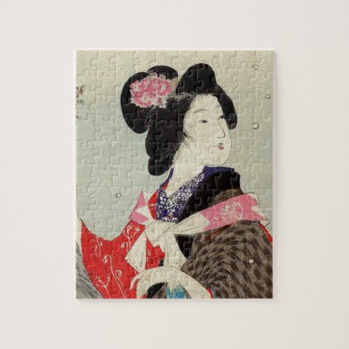Japanese Woman Lady Suzuki Kason Sakura Japan Art Jigsaw Puzzle