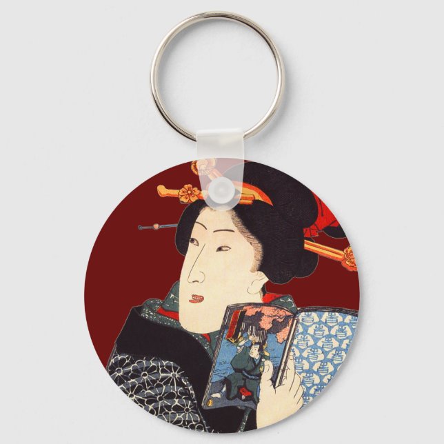 Japanese Woman Reading 2 Keychain (Front)