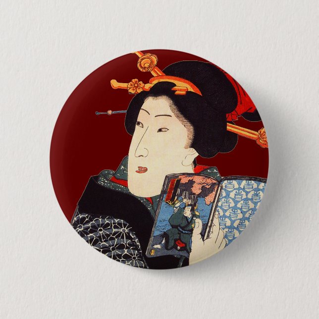 Japanese Woman Reading 2 Pinback Button (Front)