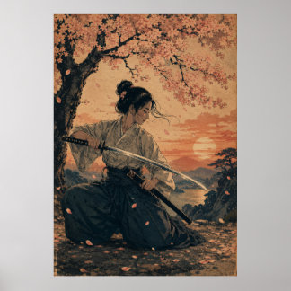 Japanese Woman Red Sun Portrait Poster 