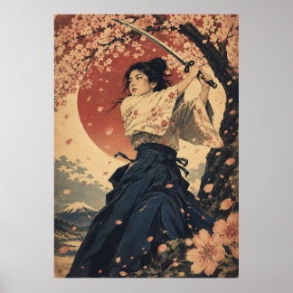 Japanese Woman Red Sun Portrait Poster 