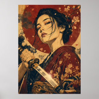 Japanese Woman Red Sun Portrait Poster 