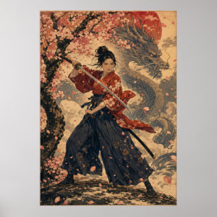 Japanese Woman Red Sun Portrait Poster