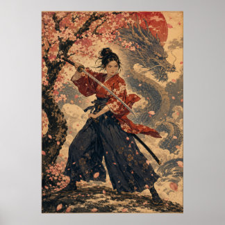 Japanese Woman Red Sun Portrait Poster 