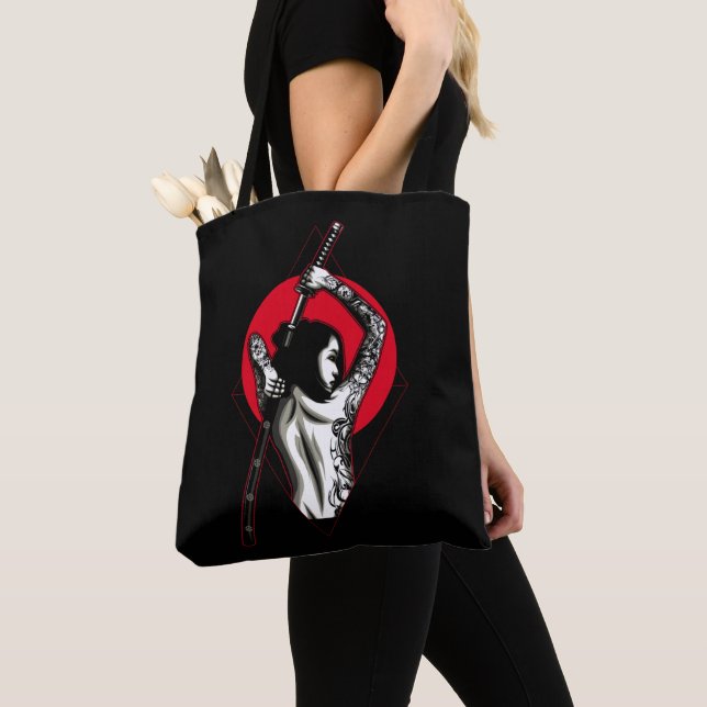 Japanese Woman Warrior Tote Bag (Close Up)