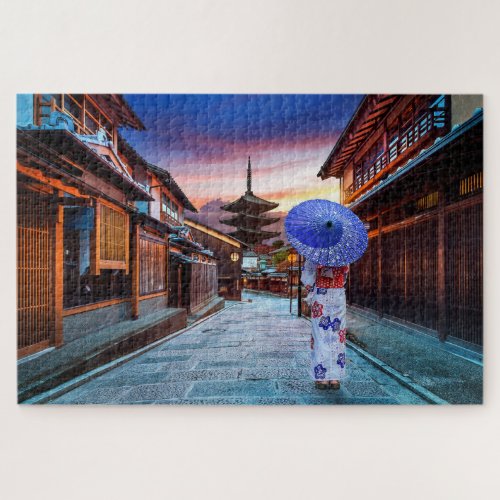 Japanese Woman Wearing Kimono Yasaka Pagoda Japan Jigsaw Puzzle