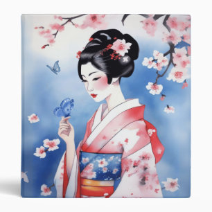 Japanese Woman with a Blue Butterfly 3 Ring Binder