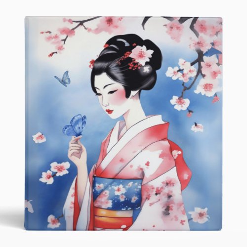 Japanese Woman with a Blue Butterfly 3 Ring Binder