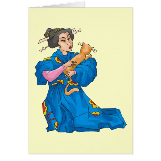 Japanese Woman With Cat Card - Customizable (Front)