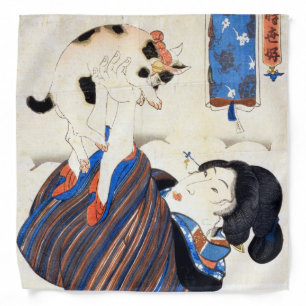 Japanese Woman with Cat, Utagawa Kuniyoshi Bandana