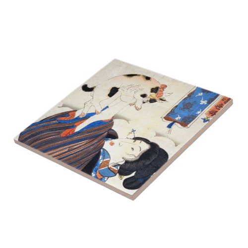 Japanese Woman with Cat Utagawa Kuniyoshi Ceramic Tile