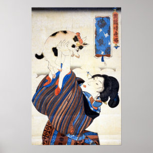 Japanese Woman with Cat, Utagawa Kuniyoshi Poster
