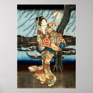 Japanese Woman with Fan Poster