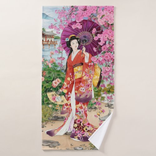 Japanese Women In Kimono   Bath Towel Set
