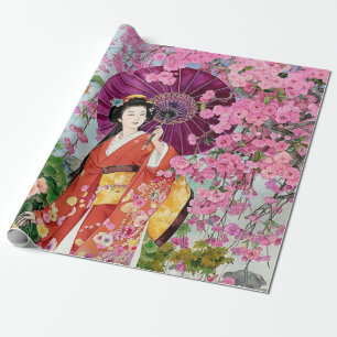 Japanese Women In Kimono - Shower Curtain Wrapping Paper