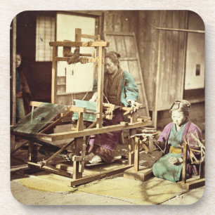 Japanese women weaving, c.1890 (hand-coloured phot beverage coaster