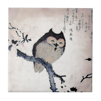 Japanese Woodblock Art Owl Print Ceramic Tile