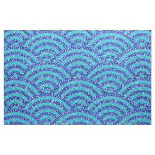 Japanese Woodblock Bright Blue Asian Sea Waves Fabric