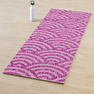 Japanese Woodblock Bright Pink Asian Sea Waves Yoga Mat