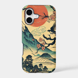 Japanese Woodblock Cherry Blossom Red Sun Mount Fu iPhone 17 Case
