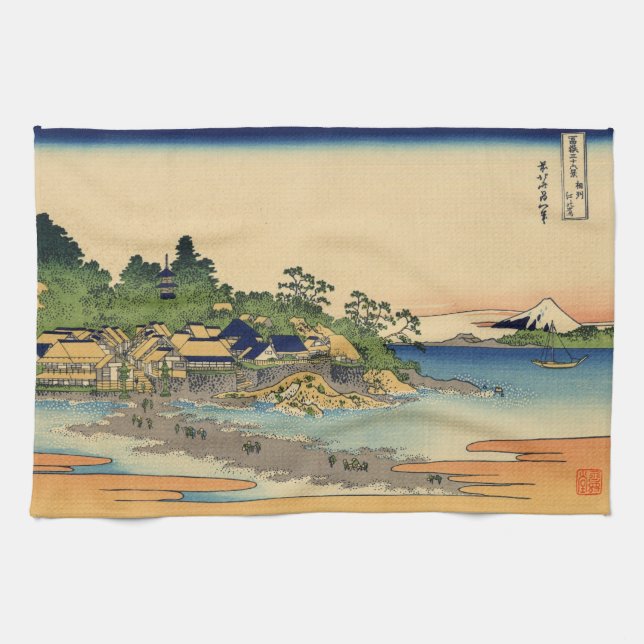 Japanese Woodblock: Enoshima in Sagami Province Kitchen Towel (Horizontal)