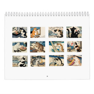 Japanese Woodblock Print Cats & Food Calendar