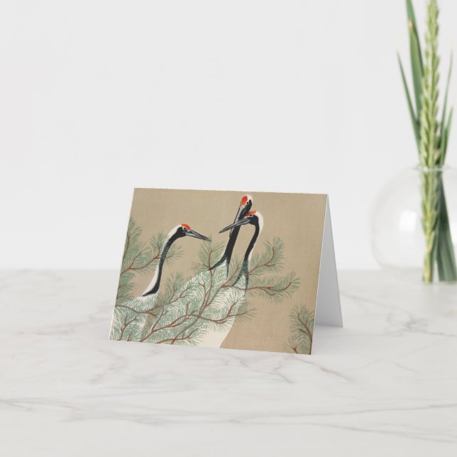 Japanese woodblock-print Cranes - Kamisaka Sekka Card (Front)