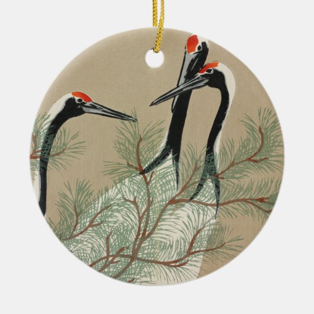 Japanese woodblock-print Cranes - Kamisaka Sekka Ceramic Ornament (Front)