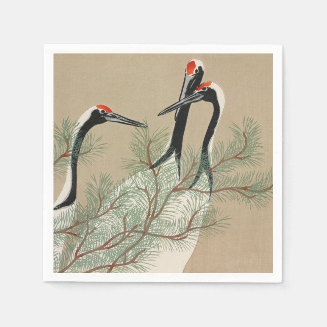 Japanese woodblock-print Cranes - Kamisaka Sekka Napkins (Front)