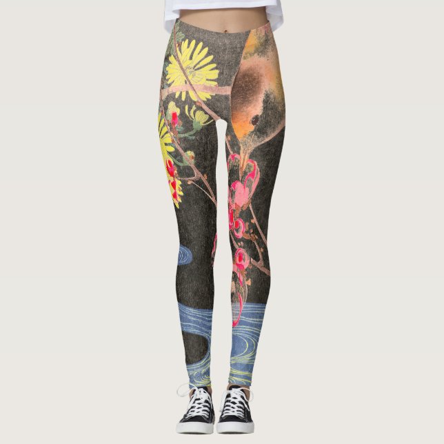 JAPANESE WOODBLOCK PRINT Leggings BIRD &STREAM (Front)