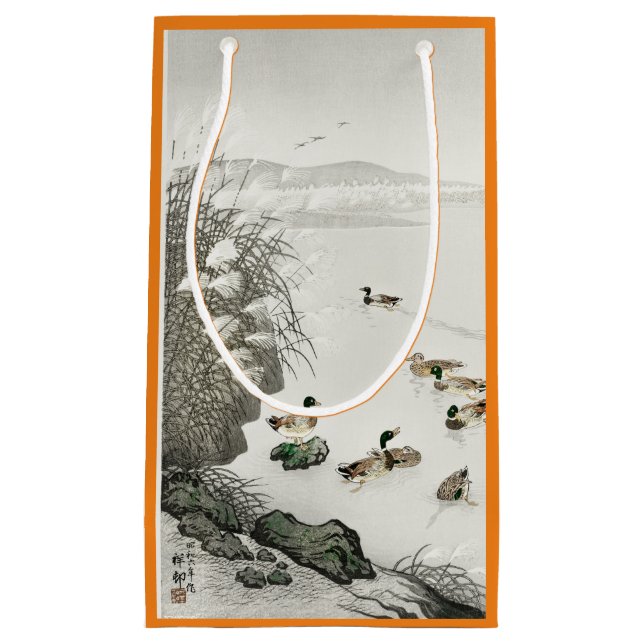 JAPANESE WOODBLOCK PRINT SWIMMING DUCKS GIFT BAG (Front)