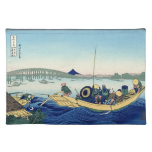 Japanese Woodblock: Sunset Across Ryogoku Bridge Cloth Placemat